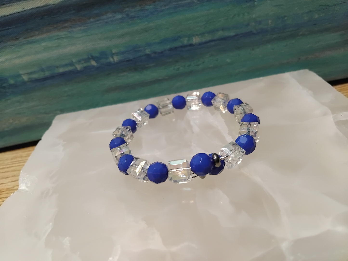 JF Unique Blue Sparkling Crystal Glass Bracelet