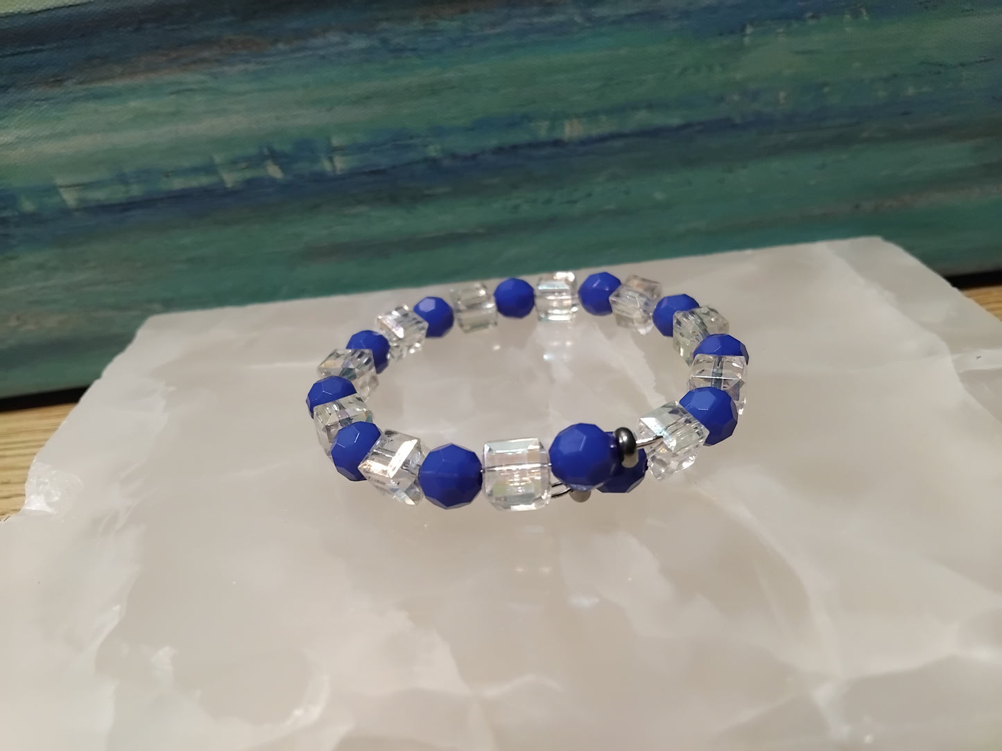 JF Unique Blue Sparkling Crystal Glass Bracelet