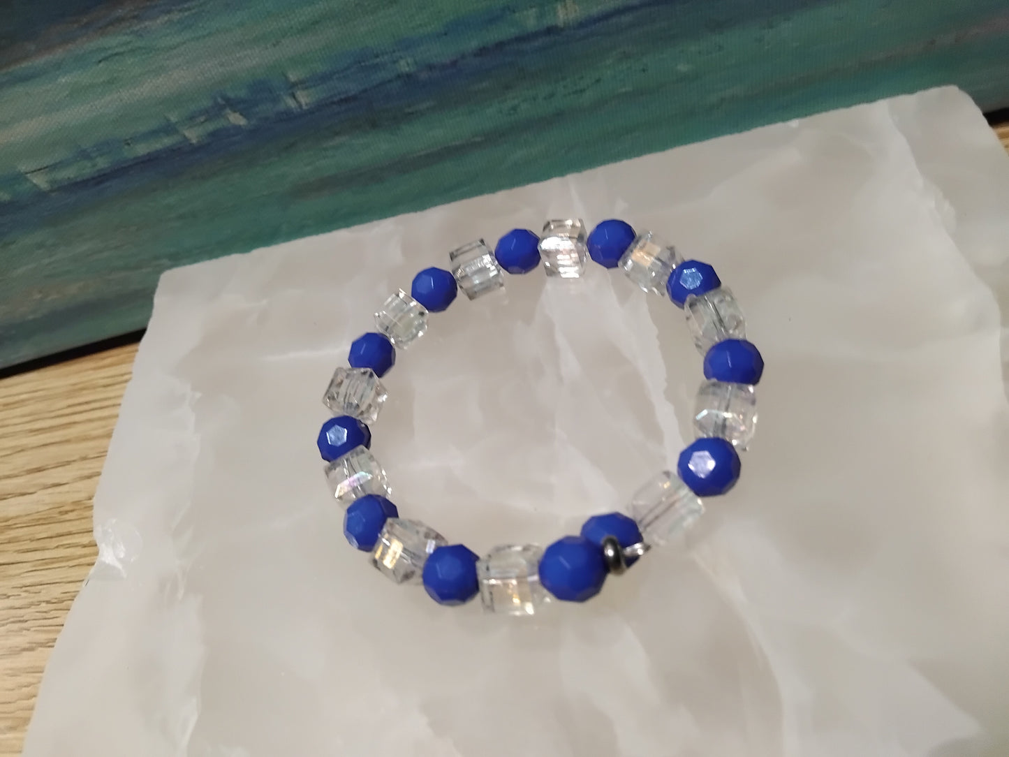 JF Unique Blue Sparkling Crystal Glass Bracelet